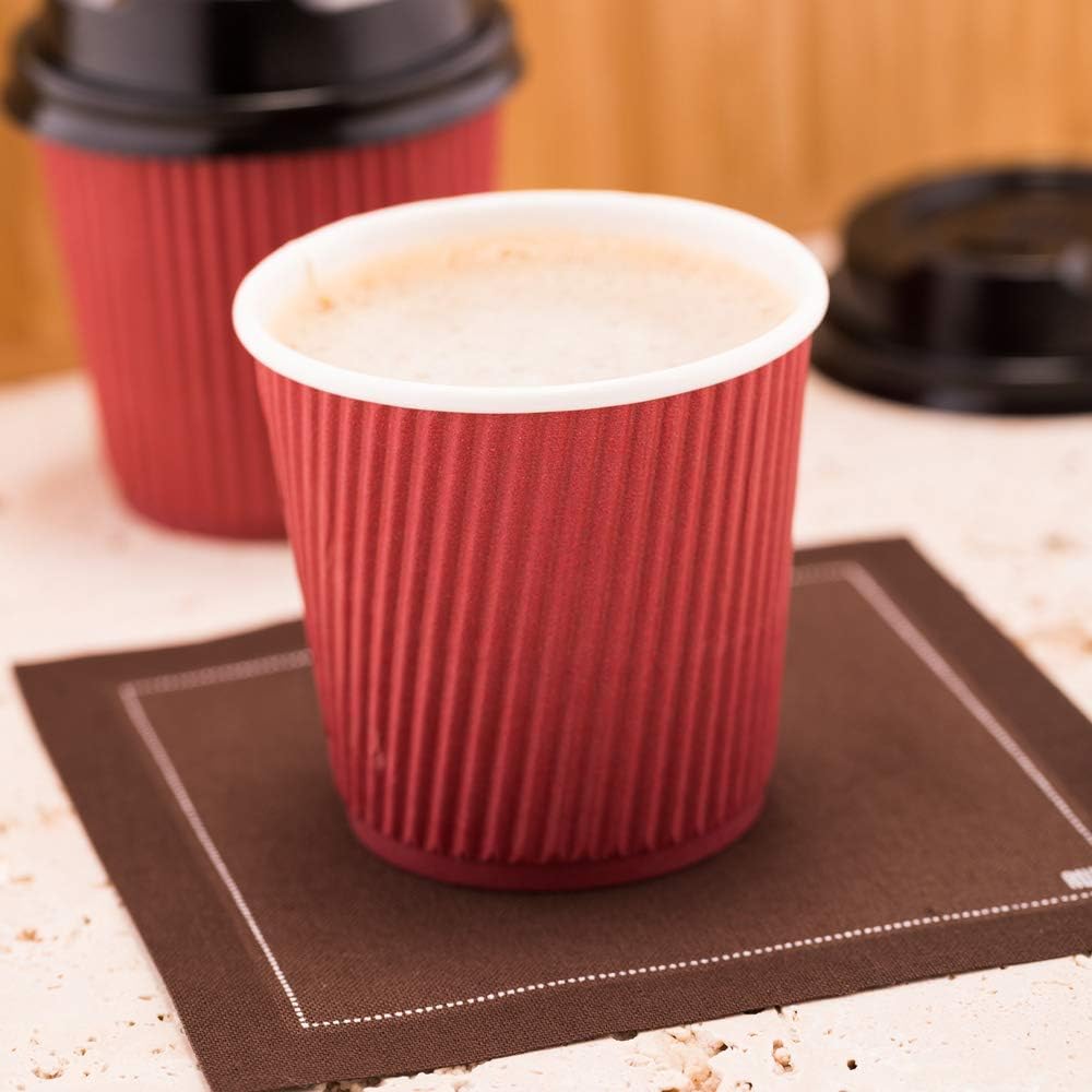 Restaurantware Ripple Wall Coffee Cups 500 Count 4 Ounce Insulated Crimson Paper Cups, Rolled Rim Spill-Resistant Disposable Paper Non-Slip for Coffee, Beverages