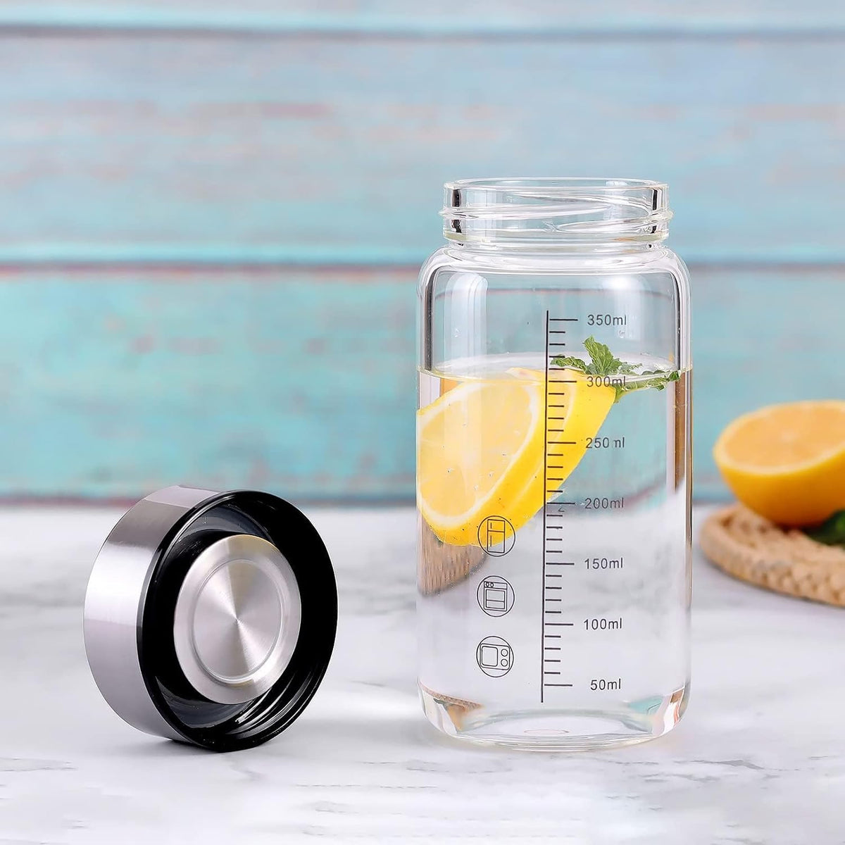 12Oz Small Glass Water Bottle with Lid and Sleeve,0.15in/3.8mm Thick Shaker Bottles for Protein Mixes,Juicing,Smoothies, Infused Water,Beverage,Reusable Small Glass Bottle