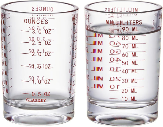 2 Pack Shot Glass Measuring Cup Set,3 oz/90 ML Liquid Heavy High Espresso Glass Cup,Dishwasher Safe,Measurement of Dry and