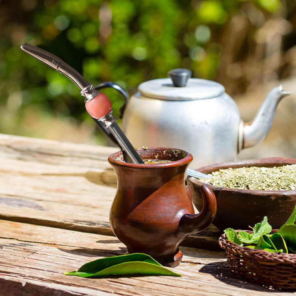 Reusable Bombilla Yerba Mate Straw - Stainless Steel Removable Spoon Style Filter with a Beautiful Bead - Metal Straw for Drinking Loose Leaf Tea - Includes Cleaning Brush(Pinks)