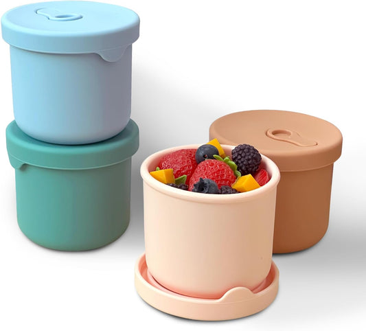 8.5oz Silicone Snack Containers for Kids, Reusable Small Containers with Airtight Lids, Silicone Baby Food Storage Jars,