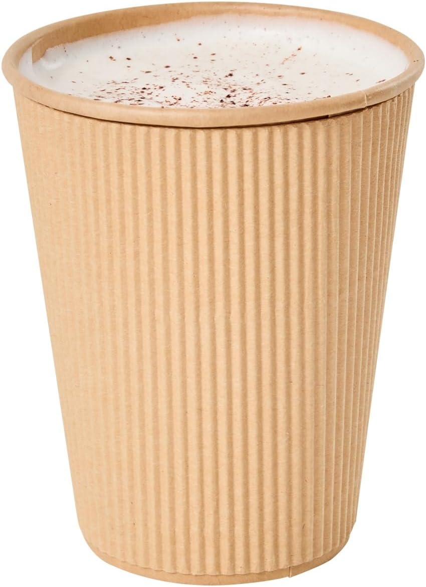 Restaurantware Ripple Wall Coffee Cup 500 Count 12 Ounce Insulated Hot Beverage Cup Disposable Non-Slip 12 Oz For Coffee Shops, Cafes, Bakeries, Kraft