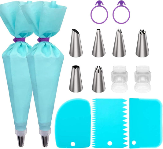 Piping Bags and Tips Set, 16" Reusable Piping Bags, Frosting Piping Kit for Baking with Pastry Bags and Tips, Standard