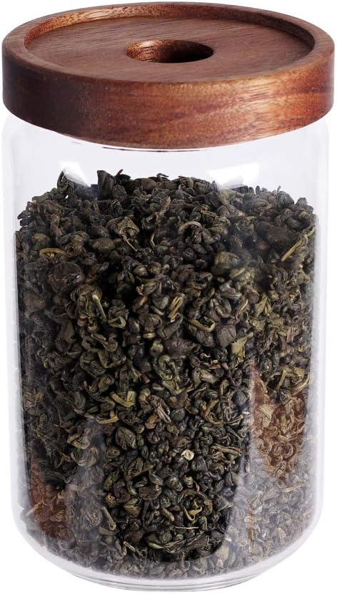 Glass Tea Canister, 25 FL OZ/ 750ml Bulk Food Storage Jar with Airtight Acacia Lid, Glass Food Container for Loose Leaf Tea,