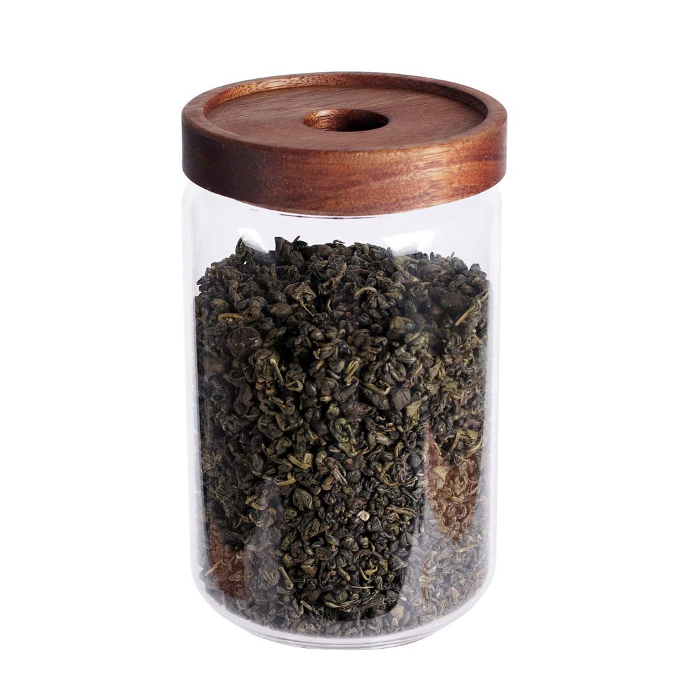 Glass Tea Canister, 25 FL OZ/ 750ml Bulk Food Storage Jar with Airtight Acacia Lid, Glass Food Container for Loose Leaf Tea, Coffee Bean(6 inch high)