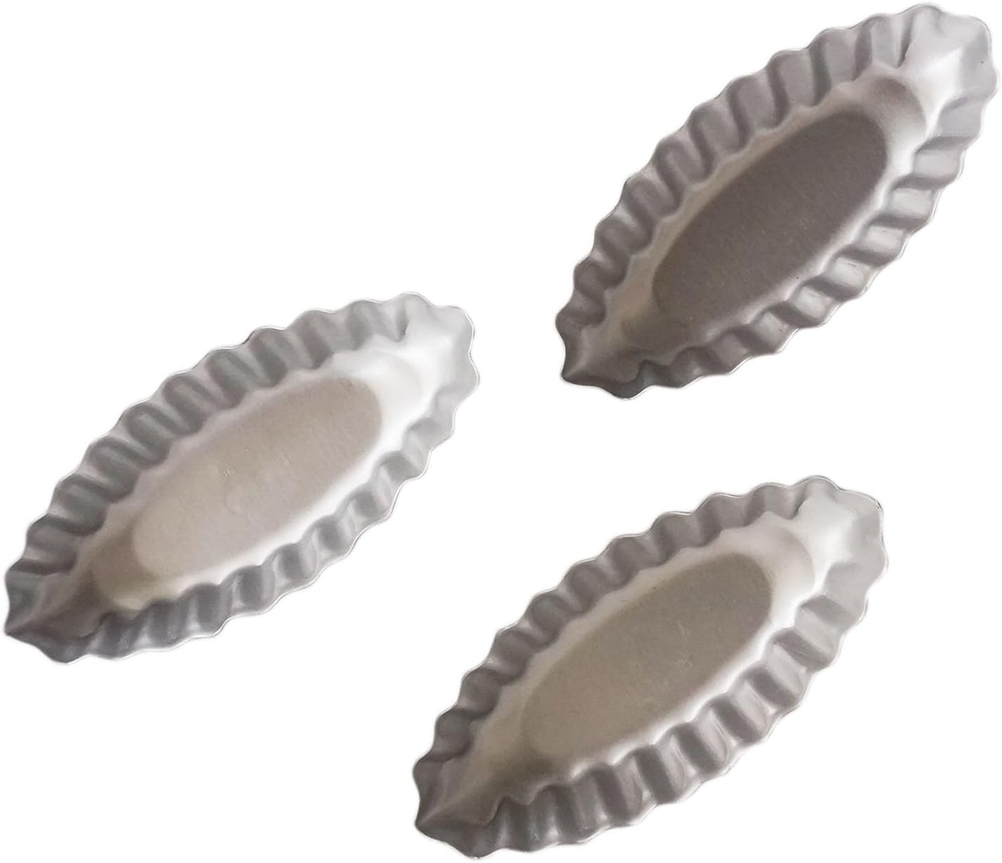 Tiny Aluminum Boat Tart Pan Fluted Oval Baking Mold, Wavy Tartlet | 10-Pack Flower Edge Tart Tins Bite Size Tray for Small Desserts, Quiches, Pudding (3.86 x 1.77 x 0.59 Inch)