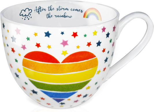 Rainbow Heart Coffee Mug, Premium 20 oz Bone China Hug Mug, Inspiring Gift of Hope and Positivity, Perfect for Birthdays,