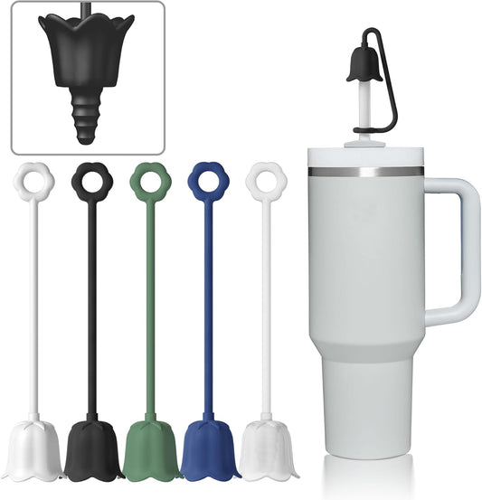 5Pcs Silicone Straw Cover Cap for Stanley Tumbler Cup, Reusable Drinking Straw Covers Easy to Clean, Dust-Proof Flower Straw