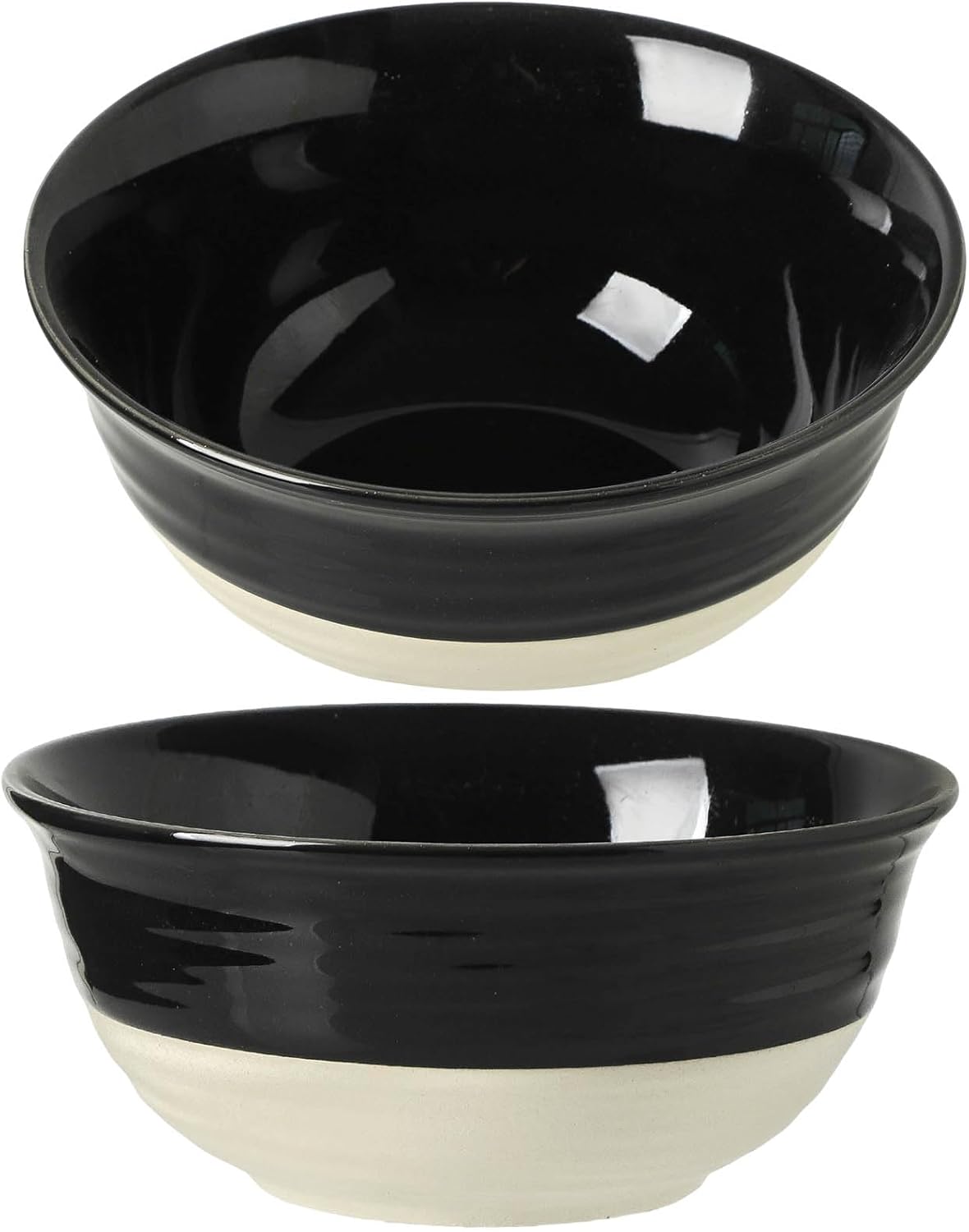 HASENSE Large Porcelain Serving Bowls Set of 2, 60 Oz 8.5 Inch Black &amp; Beige Stoneware Mixing Bowls, Farmhouse Bowls for Salad, Soup &amp; Pasta, Dishwasher &amp; Microwave Safe
