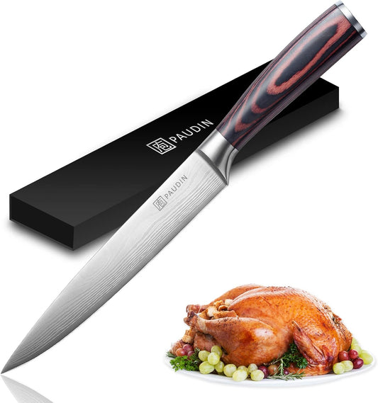PAUDIN Carving Knife 8 inch, Ultra Sharp Brisket Slicing Knives, Premium Meat Cutting Knives German Stainless Steel, BBQ