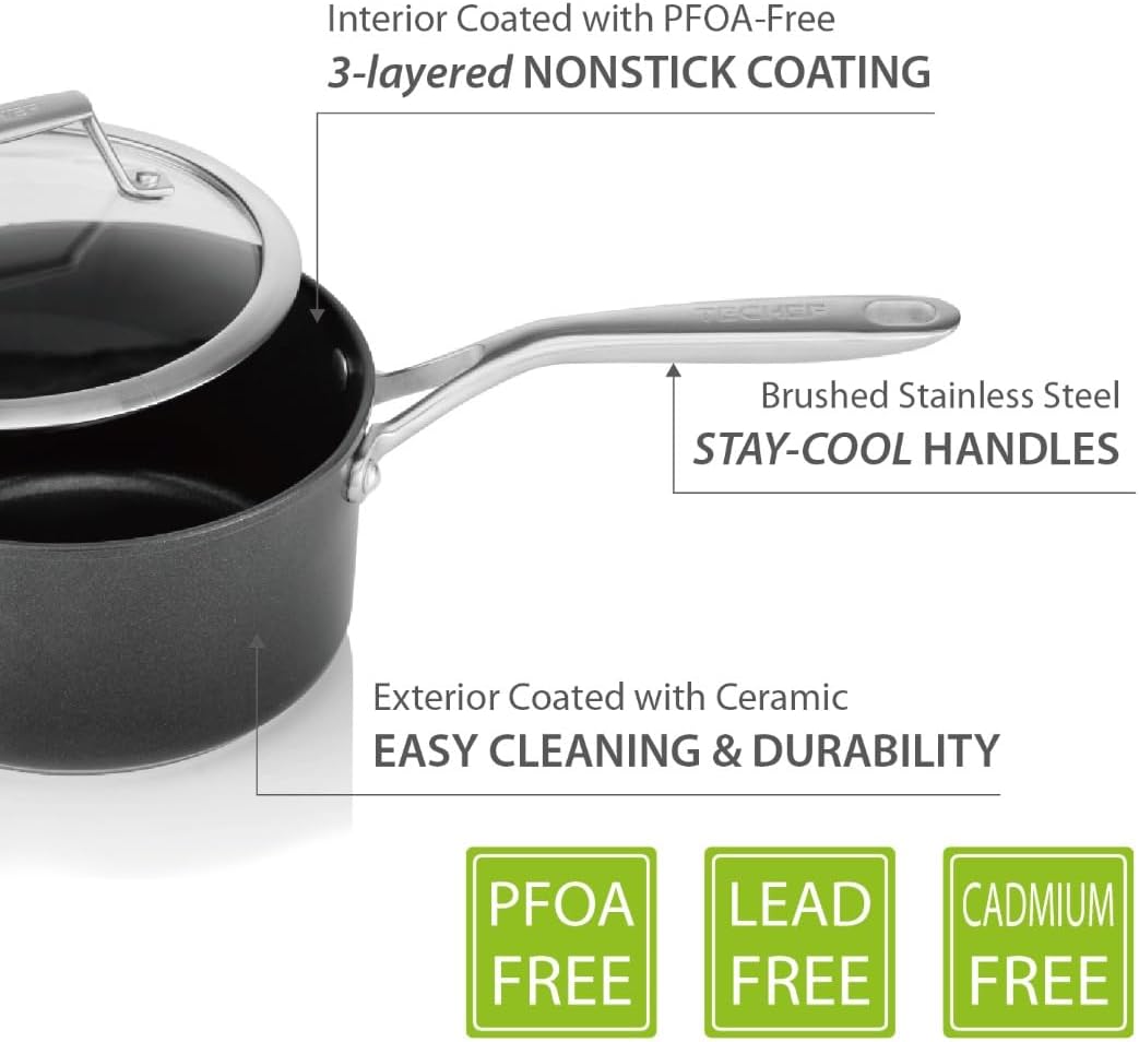TECHEF - Onyx Collection - 2-quart Saucepan with Glass Lid, coated with New Teflon Platinum Non-Stick Coating (PFOA Free) (2-quart)