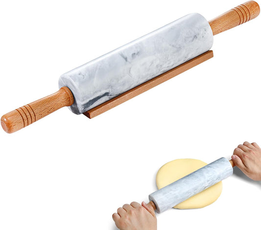 Marble Rolling Pin - 18.9" Marble Rolling Pins for Baking, Pastry, Pizza Dough & More - Polished Non-Stick Surface, Long
