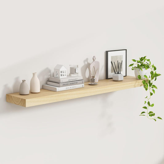 48" Solid Wood Floating Shelves, 9.3 Inch Deep Floating Shelves for Wall, Rustic Wooden Shelves for Wall Decor, Large