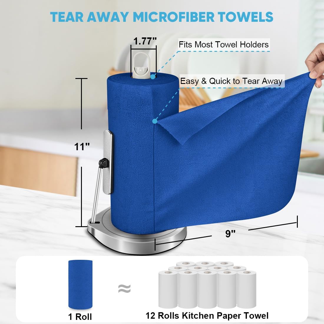 AIDEA Microfiber Cleaning Cloth Roll-55 Sheets, Cleaning Rags 11×9"