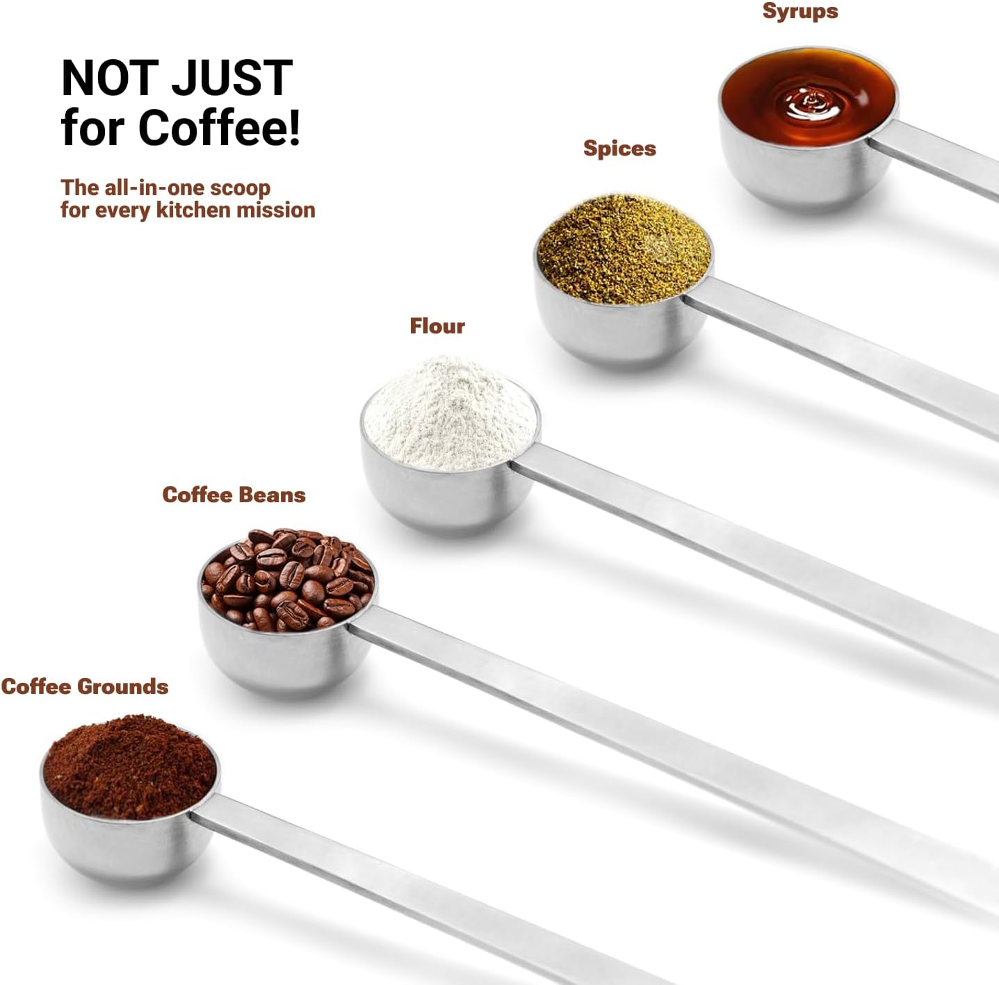 2PCS Coffee Scoop for Ground Coffee Stainless Steel Measuring Spoons Long Handle 30ml 8.66in and 15ml 8.27in Set for Deep Jars Beans Protein Powder Flour