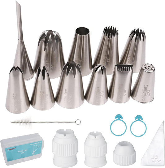 11 Pcs Extra Large Piping Tip Set,Stainless Steel Cake Decorating Icing Tips Nozzles,Professional Pastry Tips for Cupcake,