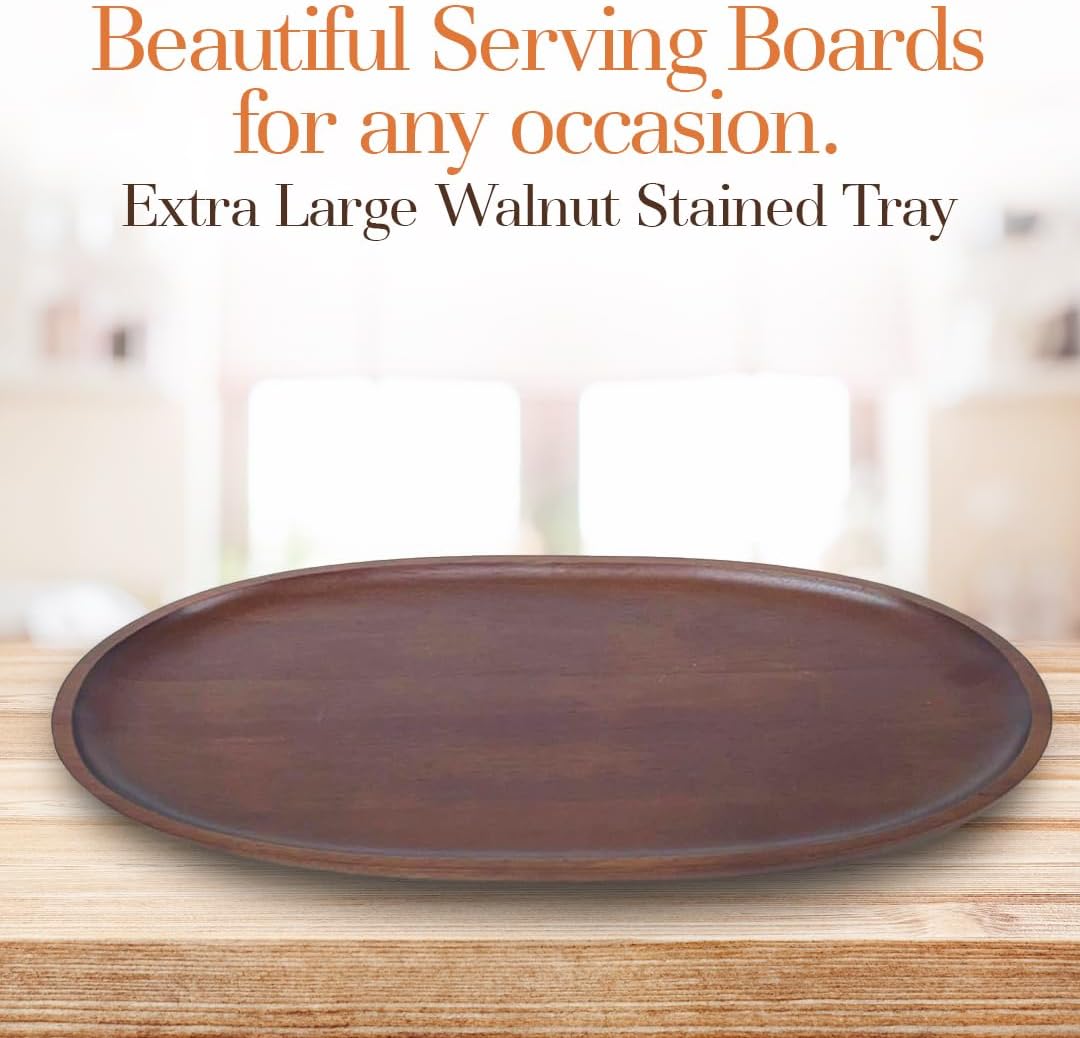 Woodard &amp; Charles Walnut Stain Wood Extra Large Oval Tray, 12" x 18" | Serve Charcuterie, Cheese, Tapas, Sushi, Crudites, Appetizers, and More. For Home Entertaining, Parties, Events, and Catering
