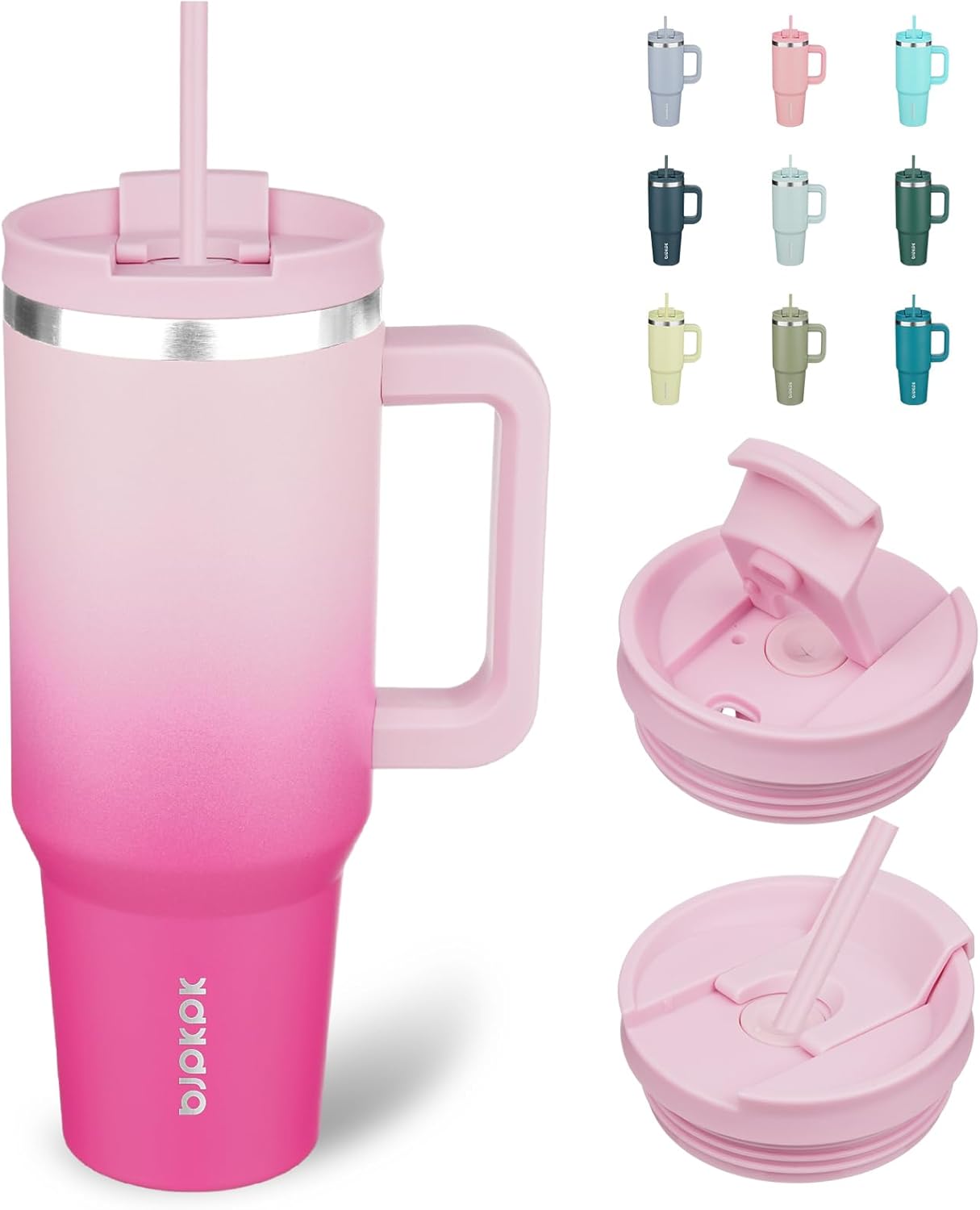 BJPKPK 40oz Stainless Steel Insulated Tumbler With Handle And Lid Straw Travel Coffee Mug Thermal Cu