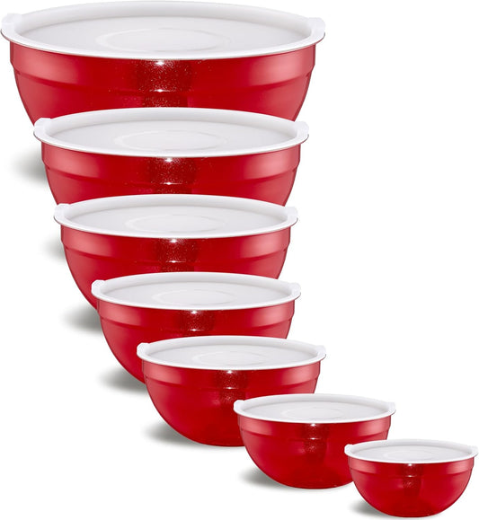 Red Mixing Bowls With Airtight Lids,Stainless Steel Bowl,Salad Bowls 7 Piece Colorful Nesting Bowl Red Kitchen