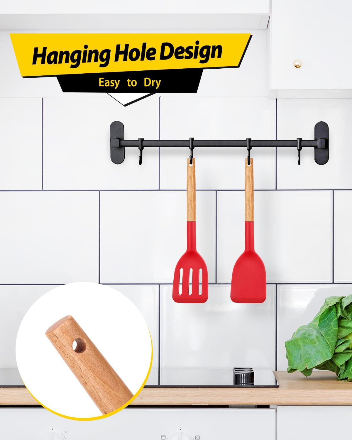 BUNDLEPRO Silicone Spatula, Solid &amp; Slotted Turner, BPA-Free, 2 Pack, Red