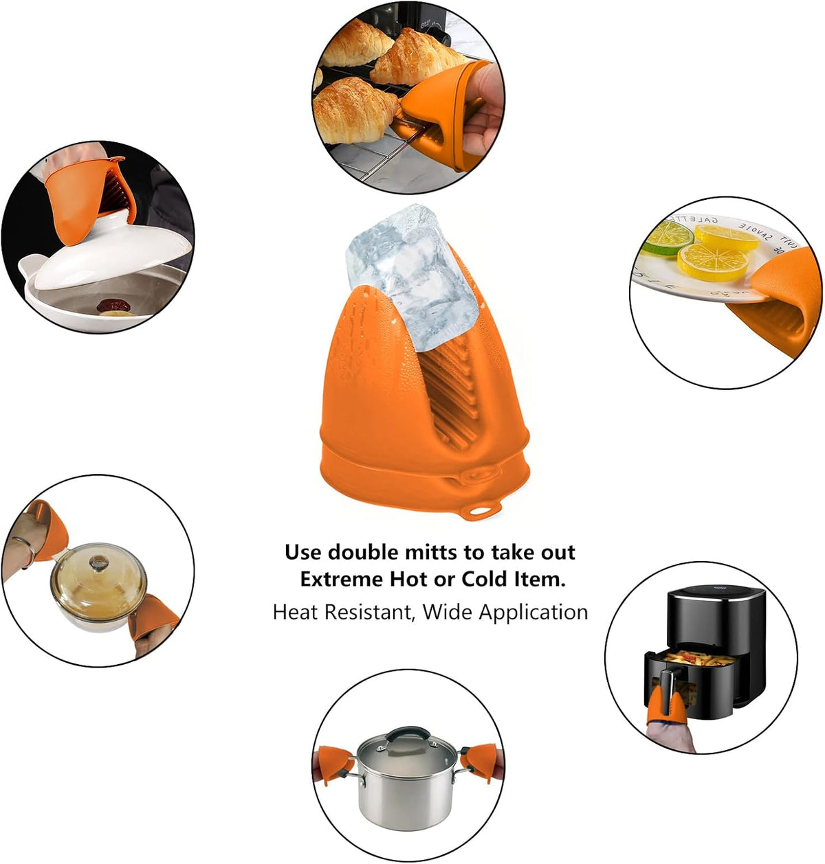 Oven Mitts Silicone Pot Holders Set Heat Resistant for Kitchen - ChufanMomsil 6 PCS Mini Silicone Oven Gloves Kitchen Mittens, Short Pot Pinch Grips for BBQ &amp; Baking, Orange
