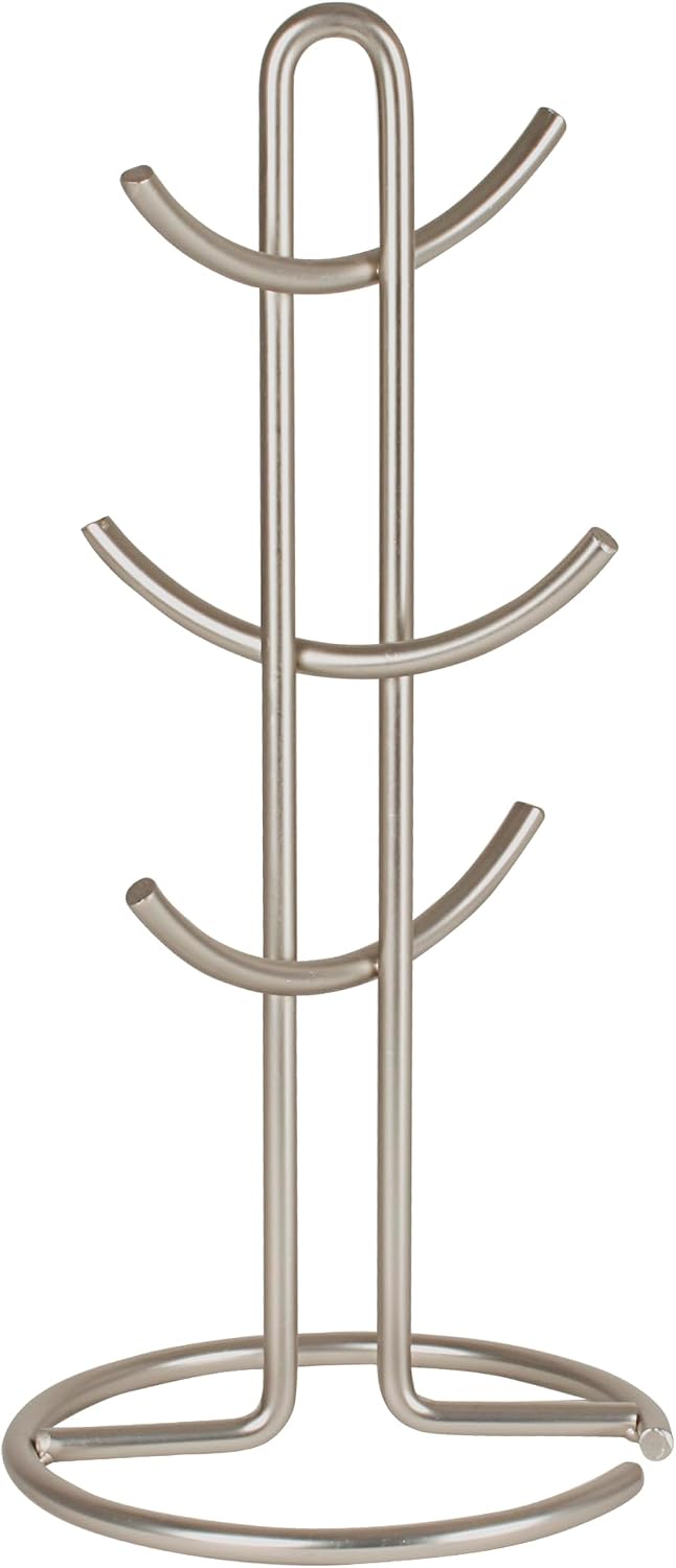 Spectrum Euro 6-Mug Holder for Storage and Organization of Coffee and Tea Mugs Satin Nickel