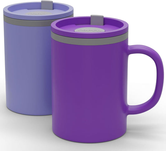 Copco Iconic 16oz Double Wall Insulated Desk Mug with Lid & Handle, Set of 2, BPA-Free Reusable Plastic, Spill-Proof,