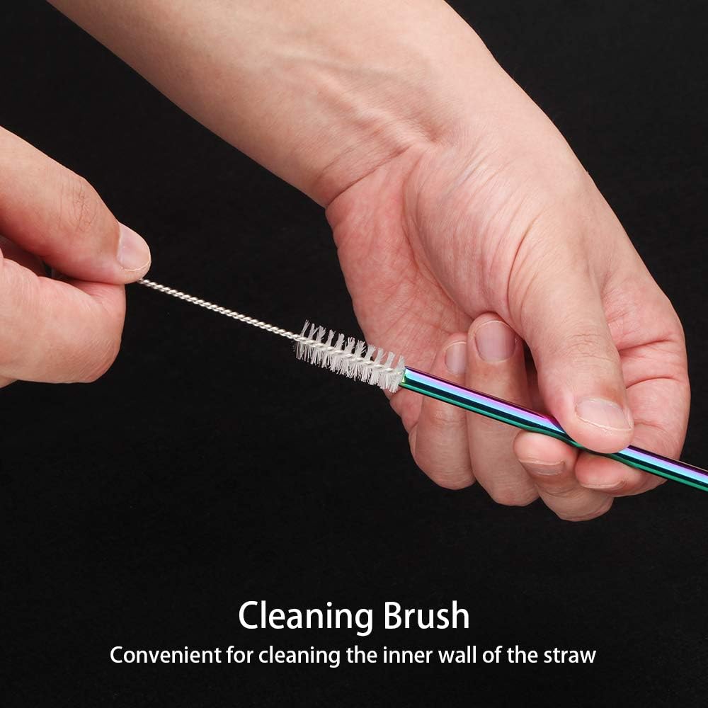 Tomorotec 24 PCS Straight &amp; Bent Stainless Steel Straws for Tumblers, 10.5” | 12 Straight &amp; 12 Bent Reusable Drinking Straws, 10.5” Metal Straw with Brushes for Smoothies Juices Cocktails (Metallic)