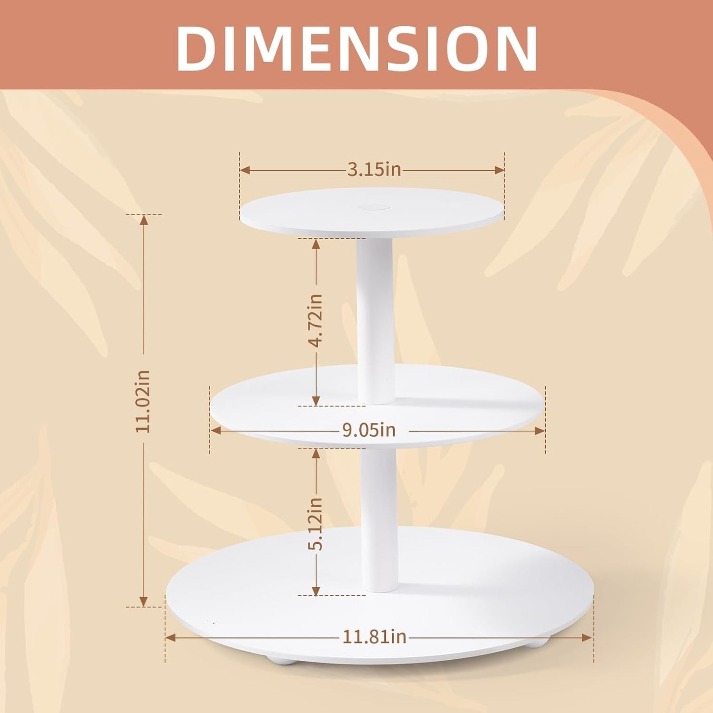 VIVIRBIEN 3-Tier Wood Cupcake Stand: 12in White Round stand for cupcake | Holds up to 33 Cupcakes-Easy to Assemble with Instruction-Tiered Cake Stand-Ideal For Wedding/Party/Birthday/Home Decor