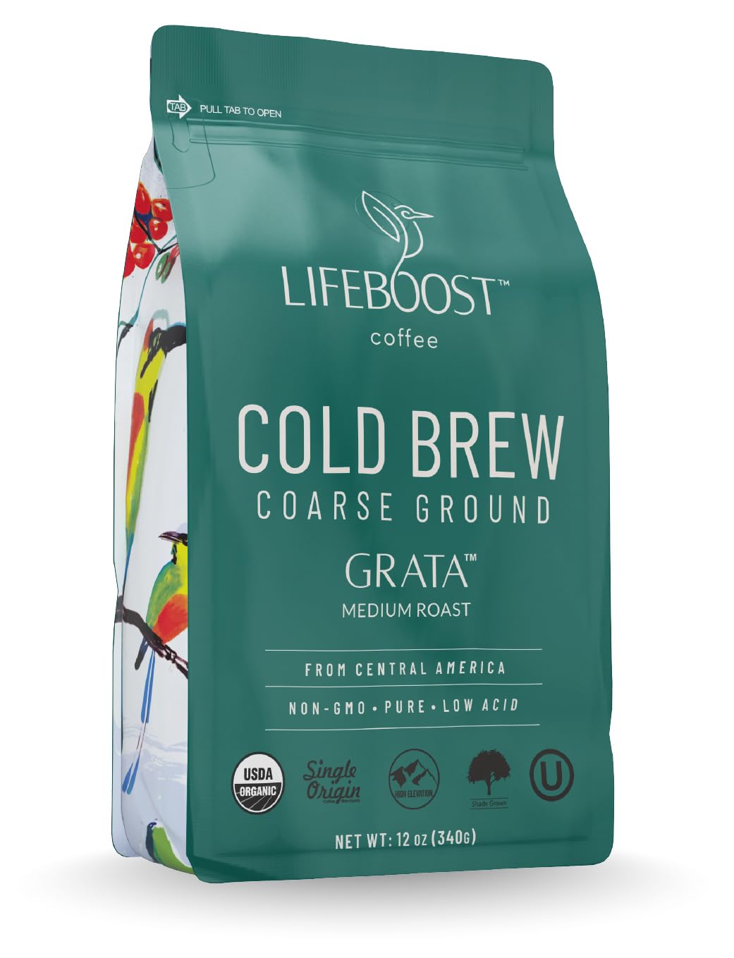 Lifeboost Low Acid Cold Brew Coffee, Organic Coarse Ground Medium Roast, 12 oz