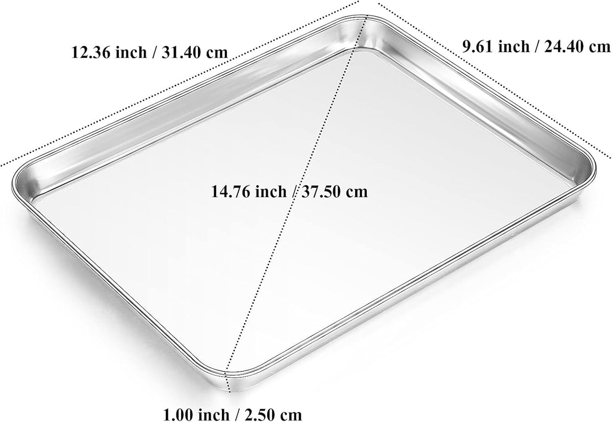 Stainless Steel Baking Sheet Cookie Sheet Pan with Cooling Rack Set of 4 | Baking Pan Cookie Pan with Rack for oven, Size 12.36 x 9.61 x 1 Inch Mirror Finish Easy Clean Dishwasher Safe(2 Pans+2 Racks)