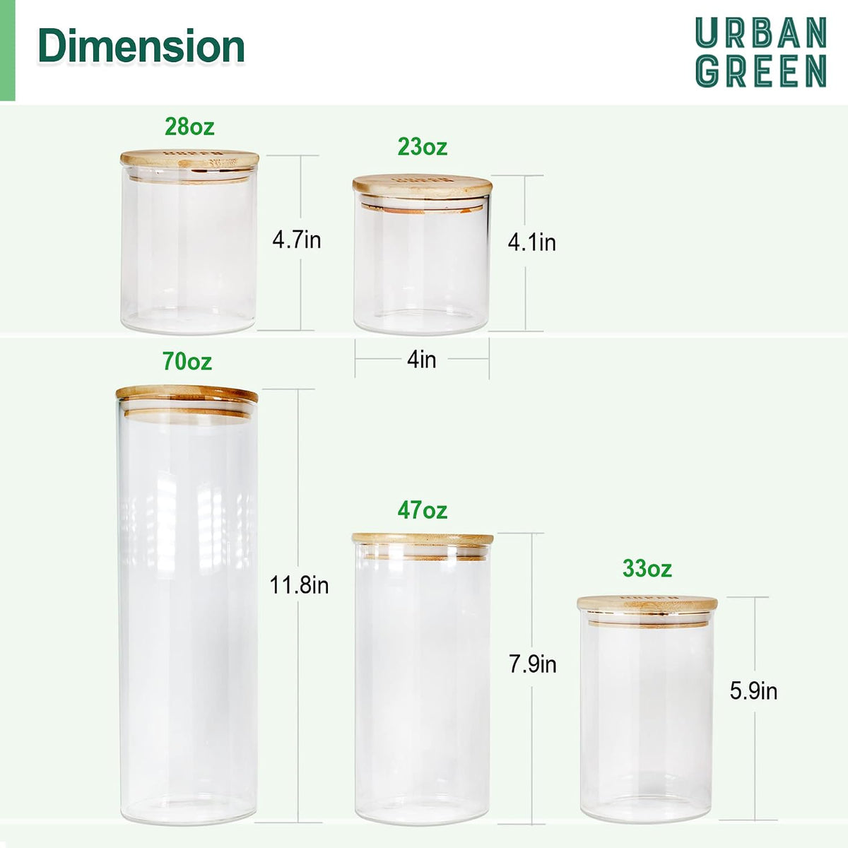 Glass Jars with Airtight Lids, Airtight Glass Canisters with Locking Lids, (Bamboo-20oz-30oz)