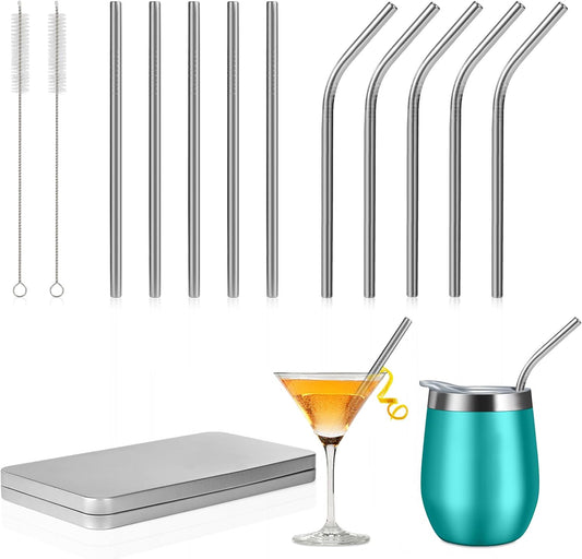 [10 Pcs] 6 Inch Metal Drinking Straws - 0.24" Diameter 304 Stainless Steel Straw for Cocktail Coffee Margaret, 5 Bent 5