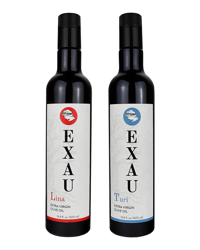 EXAU Italian Extra Virgin Olive Oil Set - Due2, 897 mg/kg Polyphenol Rich Olive Oil From Italy, Non-GMO, Early Harvest First Cold Pressed for Drinking and Cooking, 2 Pack 16.9 Fl Oz (1L)