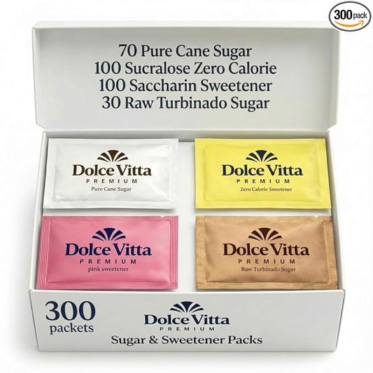 Sugar and Sweeteners Variety Pack (300-Pack) - Sugar Substitute and Assorted Perfect for Coffee, Tea, Baking, Office,