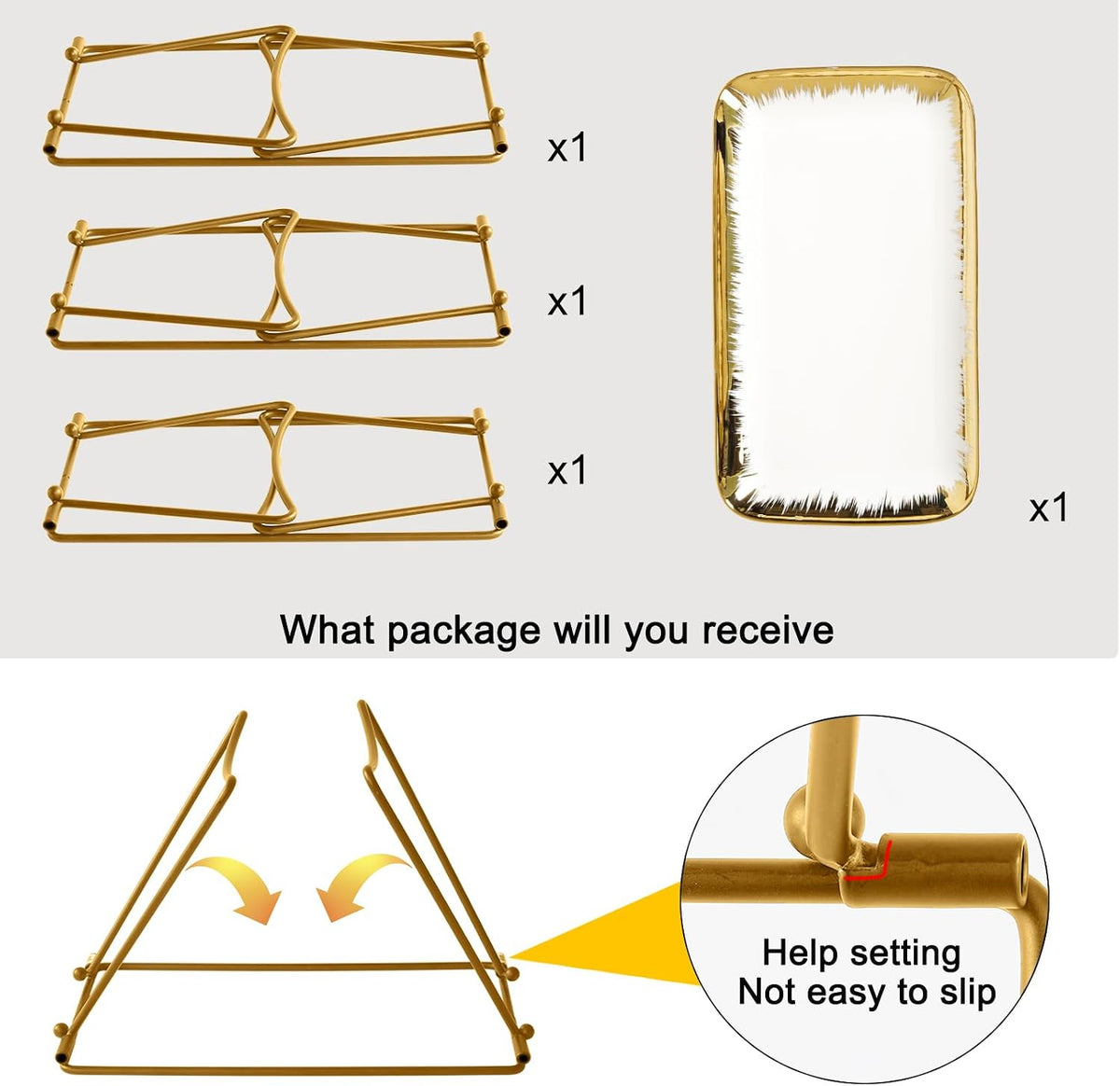HAPPY KIT 3-Tier Porcelain Serving Tray 12in, Gold-Rimmed Combinable Rack | Freely Combinable Rack, Widened Porcelain Platters, Cupcake Stand Collapsible, Gold-Rimmed