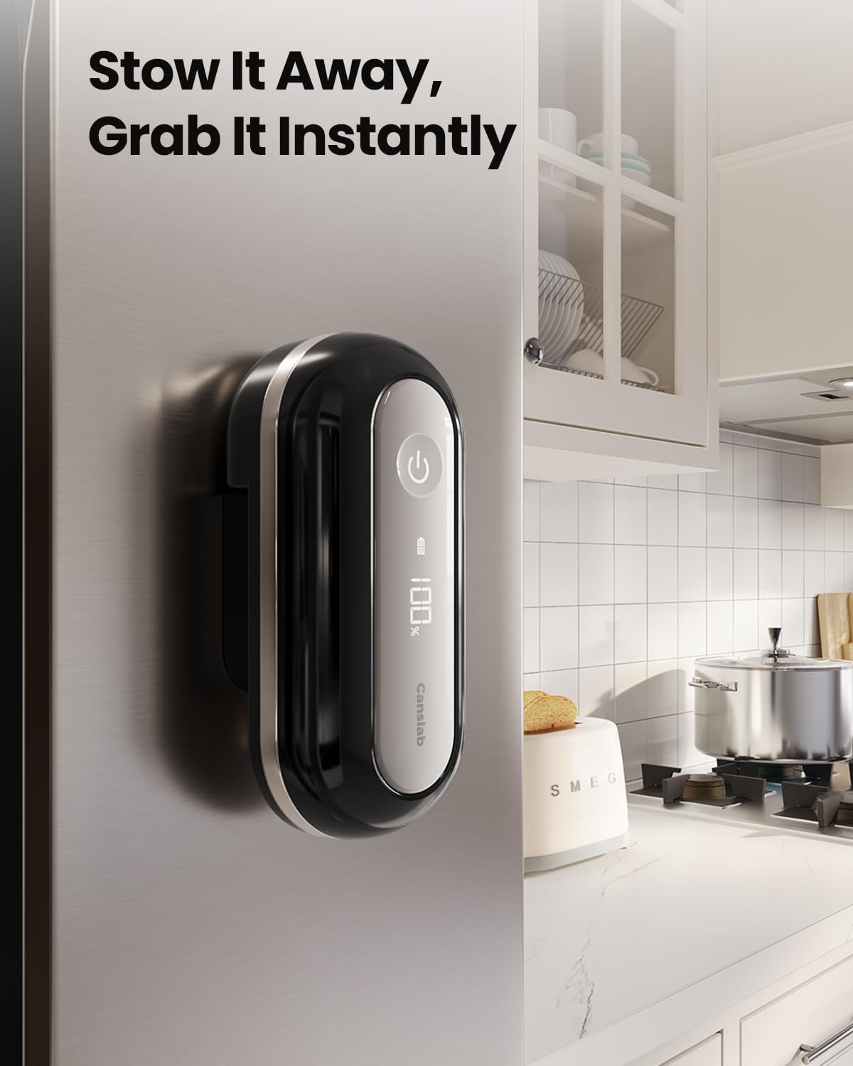 Canslab Retro Rechargeable Electric Can Opener, LED Battery Track&amp;Auto Stop | True One-Touch Operation, Wall-Mountable Small Size, Side Cut Smooth Edge, Rechargeable, for Seniors with Arthritis, Black