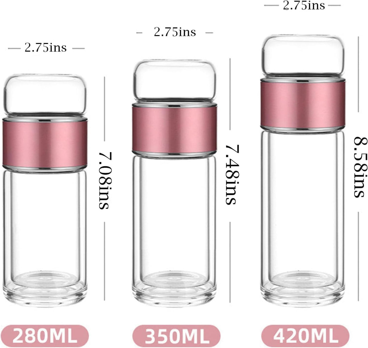 QUROXO 2025 New Glass Infuser, 3-In-1 Smart Tea Infuser with Cup Brush, Double-Layer Borosilicate Glass Tea infusers Separation Cup (Gold, 350ml (12oz))
