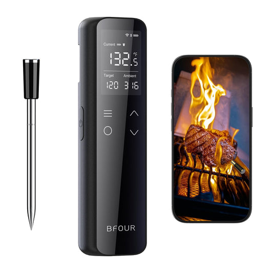 BFOUR WiFi Smart Wireless Meat Thermometer with Standalone Display Base, Bluetooth Food Meat Thermometer with App Control,