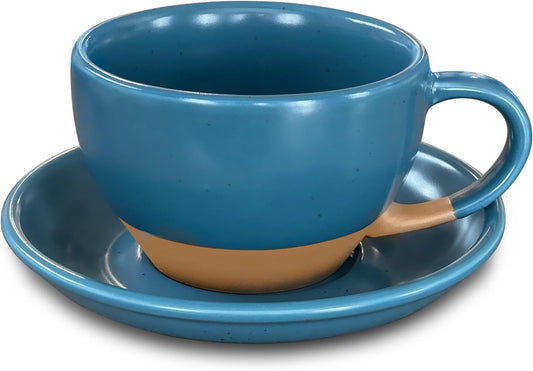 Mora Ceramic Latte Art Mug With Saucer - 10.5 oz, Round Bottom For Perfect Pours - Cafe Cups for Cappuccino, Espresso,