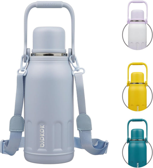 BJPKPK Vacuum Insulated Thermos Water Bottle with Handle and Lid 40oz Stainless Steel Water Bottles for Cold and Hot Beverages,Blue Haze