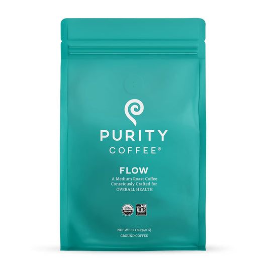 Purity Coffee FLOW Original Medium Roast Ground Coffee for Focus and Clean Energy - USDA Organic and Third-Party Tested for