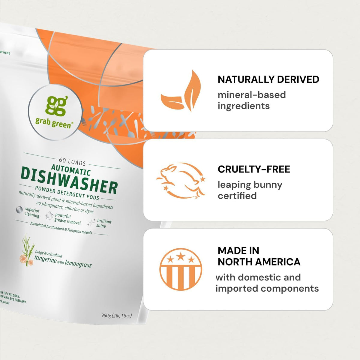 Grab Green Dishwasher Pods, 24 Count, Unscented, Plant &amp; Mineral Based