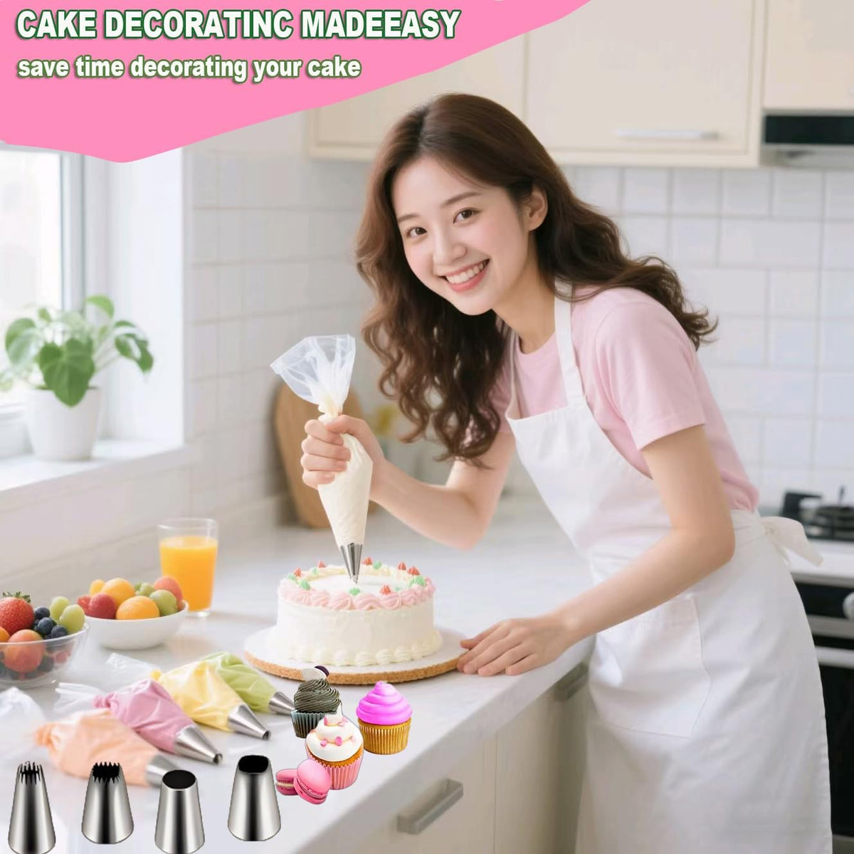 4PCS Extra Large Piping Tips Set, Stainless Steel Jumbo Icing Tips (F02 F06 9FT R22L) Round Star Square Wide for Cake Cupcake Cookie Eclair Churro Meringue