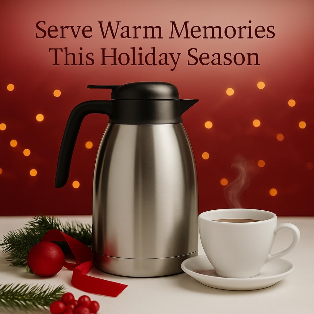 Heritage66 Thermal Coffee Carafe with Cleaning Brush – 68 oz (2 L) Vacuum Insulated Stainless Steel Beverage Dispenser, Keeps Drinks Hot 12 H/Cold 24 H, Ideal for Home, Office &amp; Parties