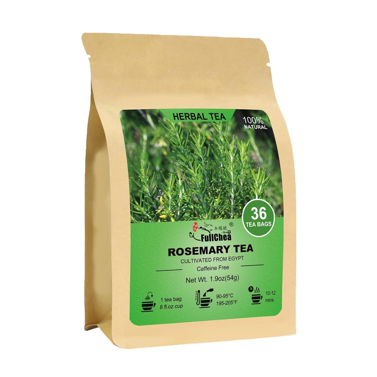 FullChea Rosemary Tea Bags, 36 Counts, Romero, Non-GMO, Caffeine-Free | Dried Rosemary Herb Leaves, Distinct Flavor &amp; Support Digestion, No Additives, Resealable Pouch