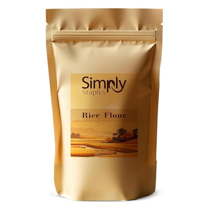 Simply Staples White Rice Flour, 2 lb, Freshly Milled, Fine-Ground Gluten-Free Flour for Cooking, Baking & Thickening, Unbleached, Non-GMO, All-Purpose Flour, Alternative to Brown & Sweet Rice Flour