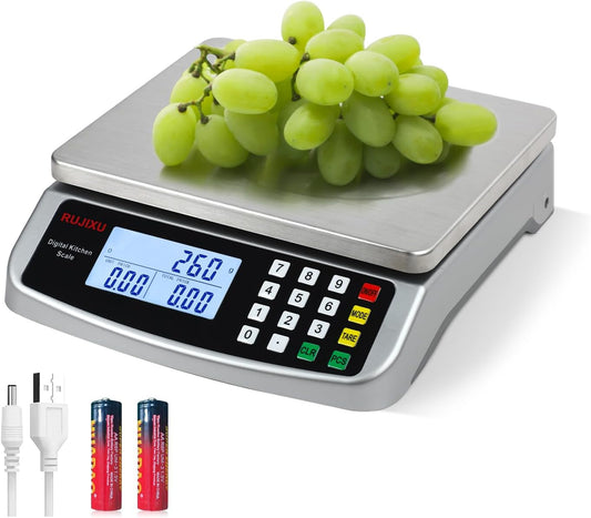 Food Scale 88lb/40kg Large Digital Kitchen Scale 0.05oz/1g with Price Computing Commercial Scale 304 Stainless Steel gram