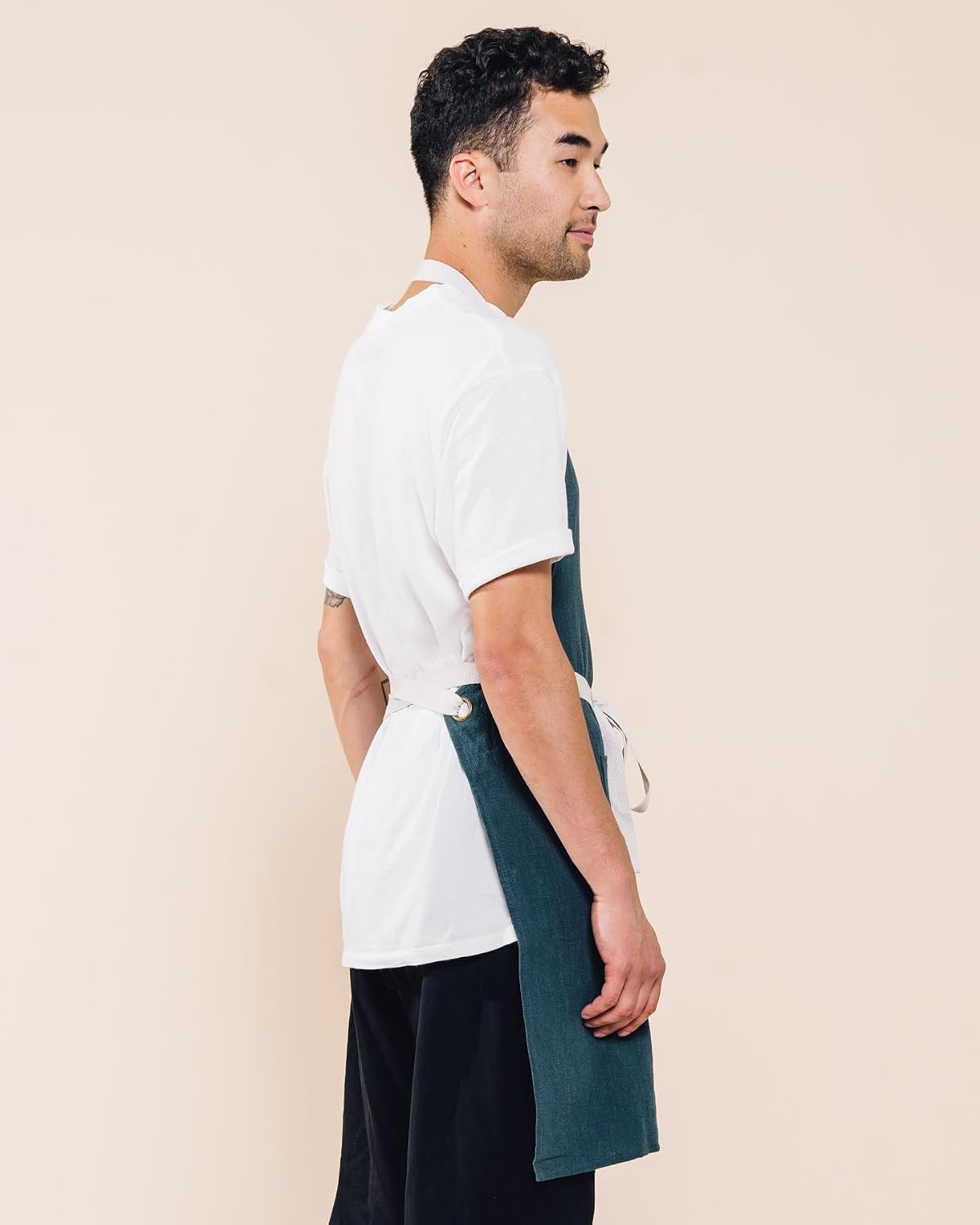 Caldo Linen Kitchen Apron - Mens and Womens Linen Bib Apron - Adjustable with Pockets (Spruce)