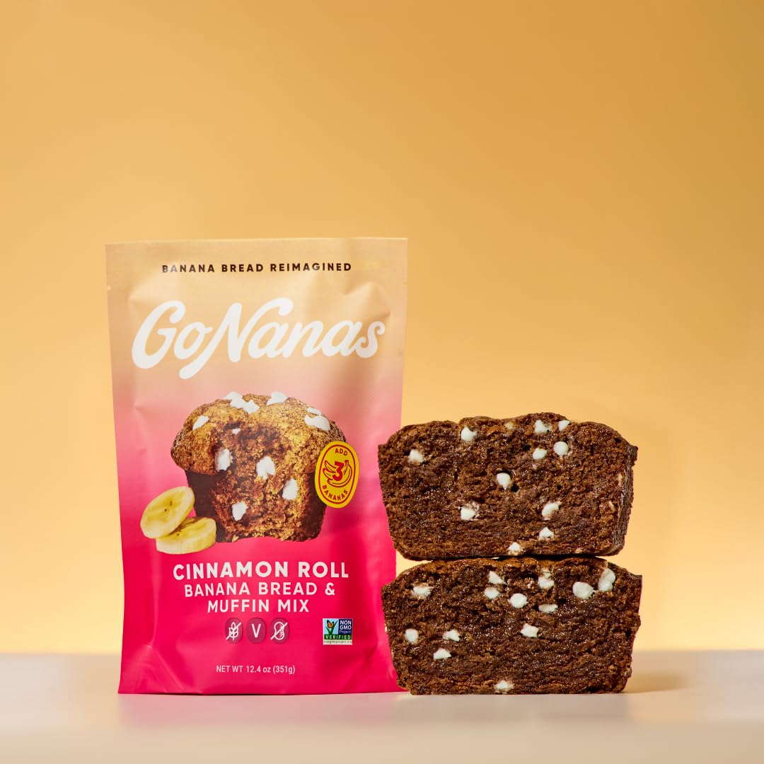 GoNanas Cinnamon Roll Banana Bread &amp; Muffin Mix, Gluten Free, Vegan, 1 Pack | Dairy Free, Nut Free, Soy Free | Allergen Friendly | Better for You | Customizable | Bakes 12 Muffins or 1 Loaf | Women-Owned